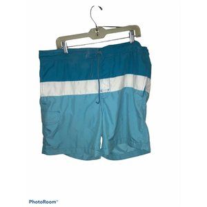 Islander Mesh Lined Swim Trunks Shorts Blue-White Trim Pocket Mens Medium